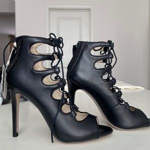 Zara Black Leather Lace Up Heels